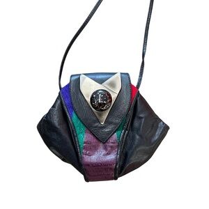 80s Colorblock Leather Purse - Crossbody Bag